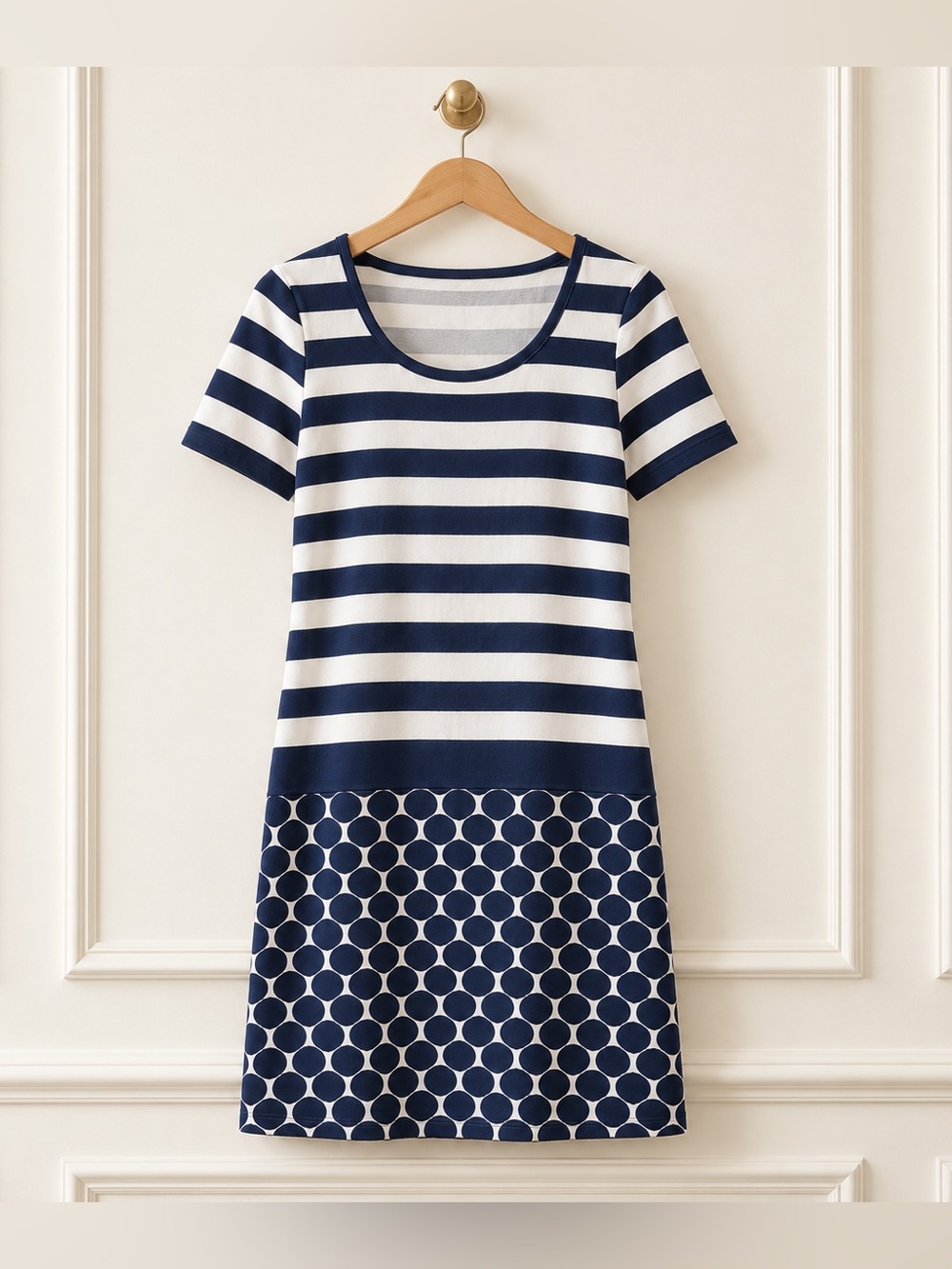 Musette Dress Womens 10 Navy White Striped Geometric Short Sleeve Stretch Shift